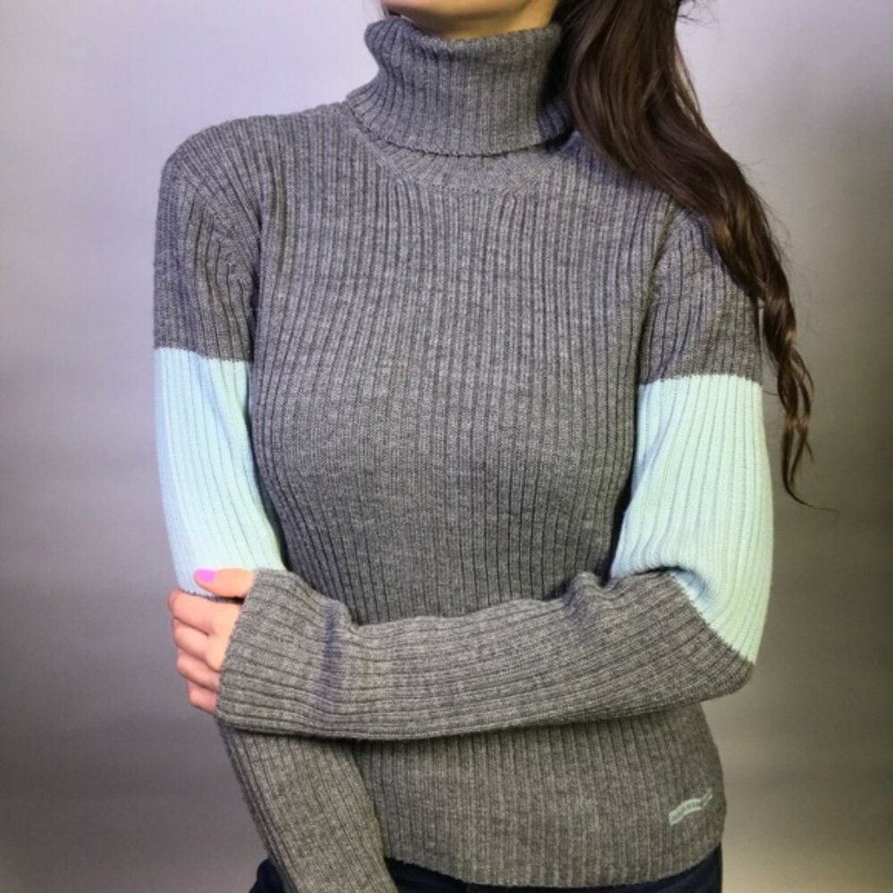 Vintage 90s Calvin Klein Womens Ribbed Turtleneck Sweater Long Sleeve in Gray - Picture 2 of 15